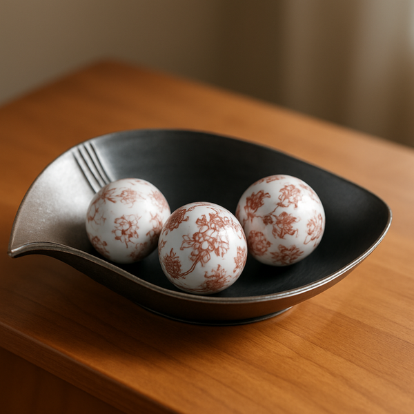 Pack Bandeja Hoja Plata y 3 Esferas Rojas