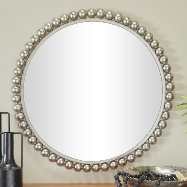 Espejo redondo perlas plata