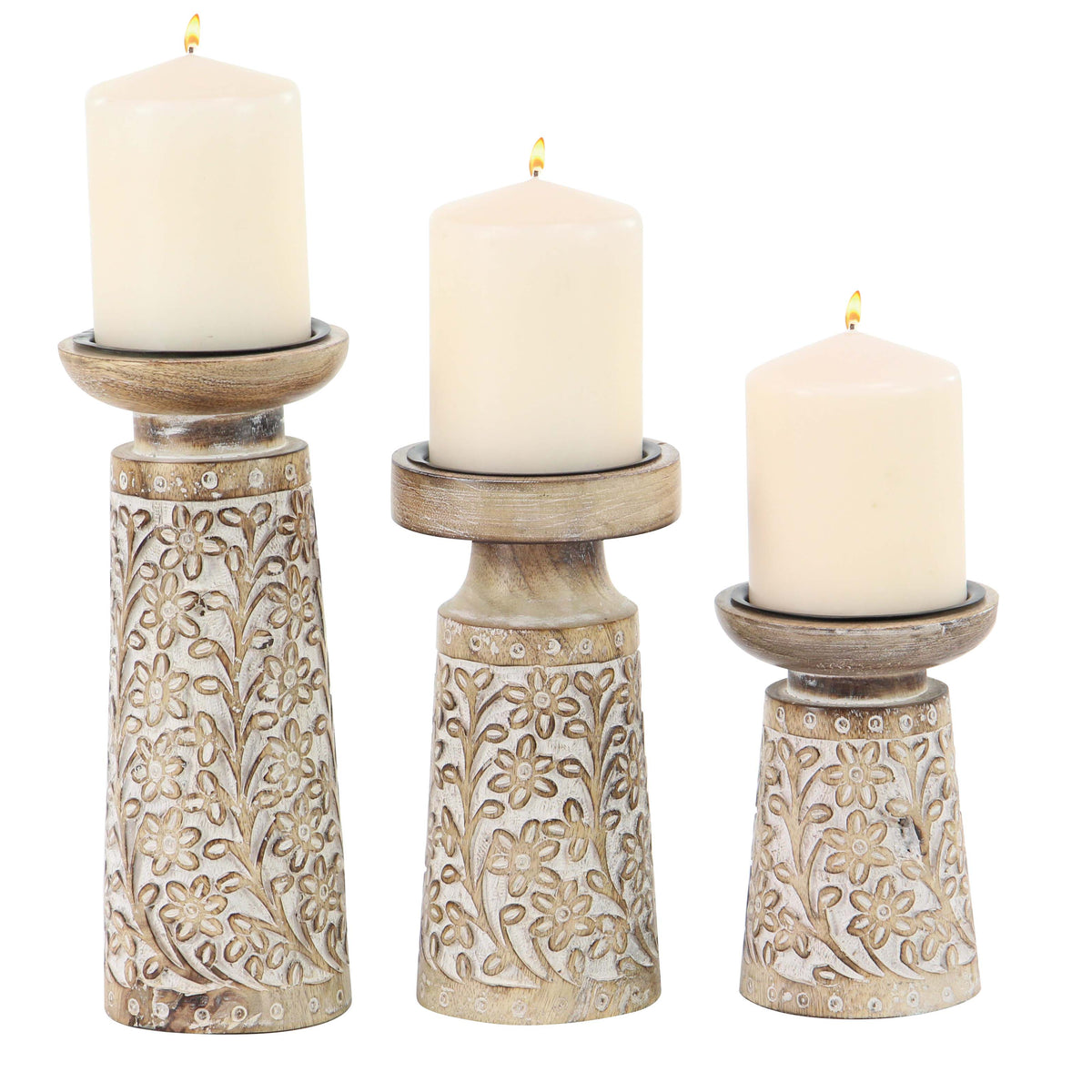 Set candelabros de madera Tallada